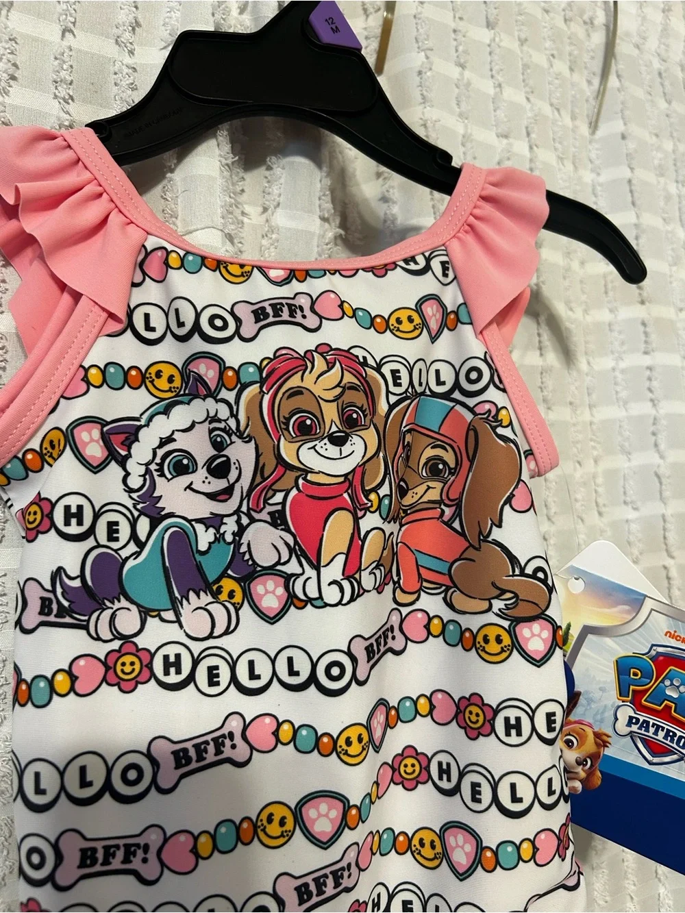 Nickelodeon Paw Patrol 12M Girls One Piece Swimsuit Pink Ruffle Skye Everest NWT